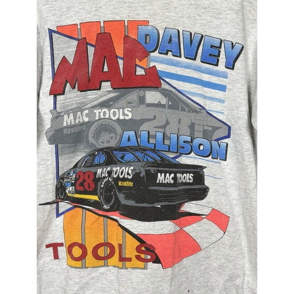 Vintage 90s Davey Allison Mac Tools NASCAR Racing Graphic T Shirt L Gray Tultex - Picture 4 of 14
